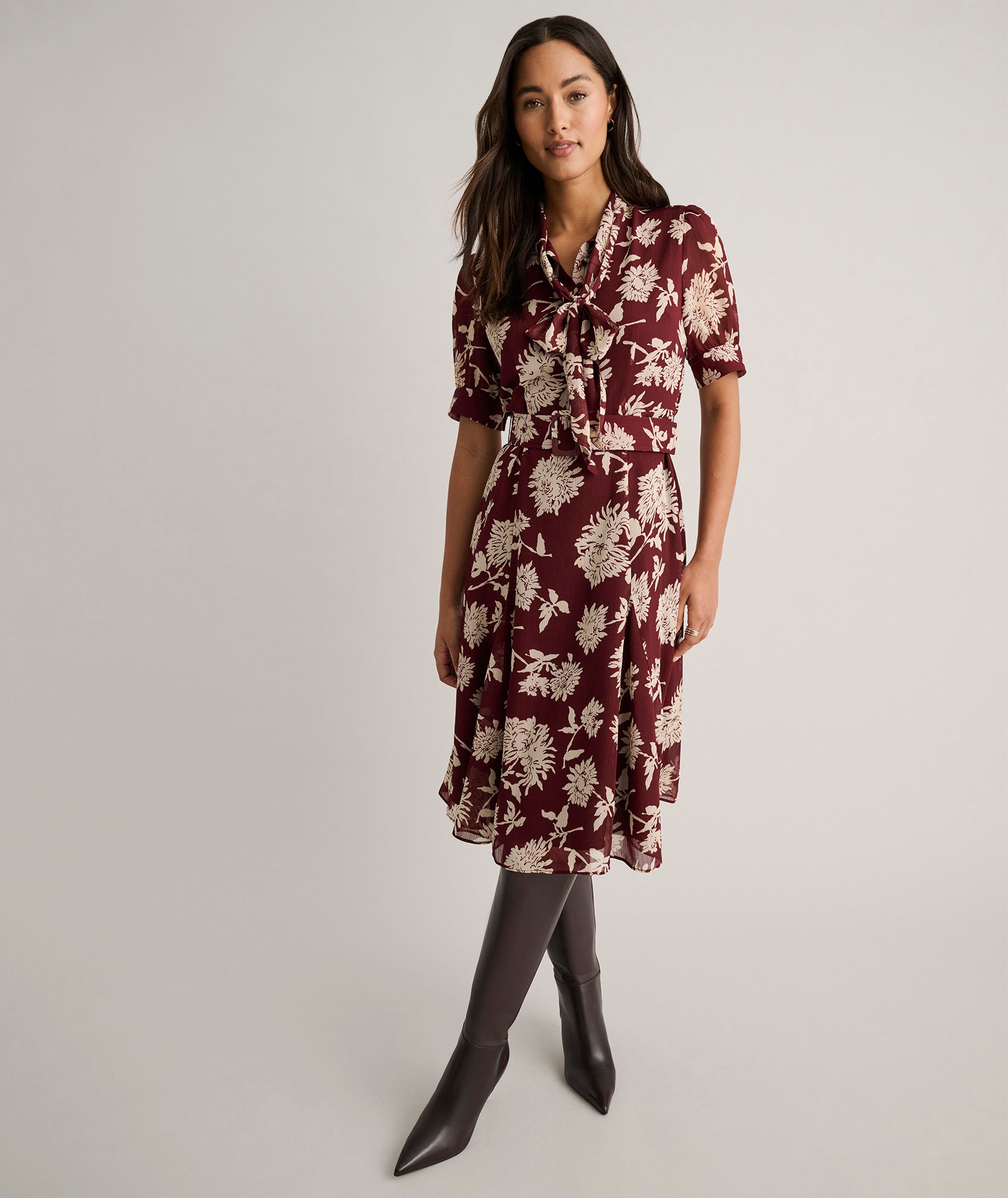 princess polly baby blue dress Floral Necktie Nadine Dress Burgundy & Cream Floral Print