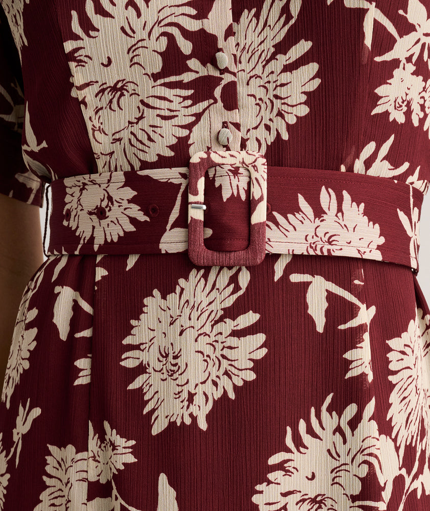 Floral Necktie Nadine Dress Burgundy & Cream Floral Print | UNTUCKit