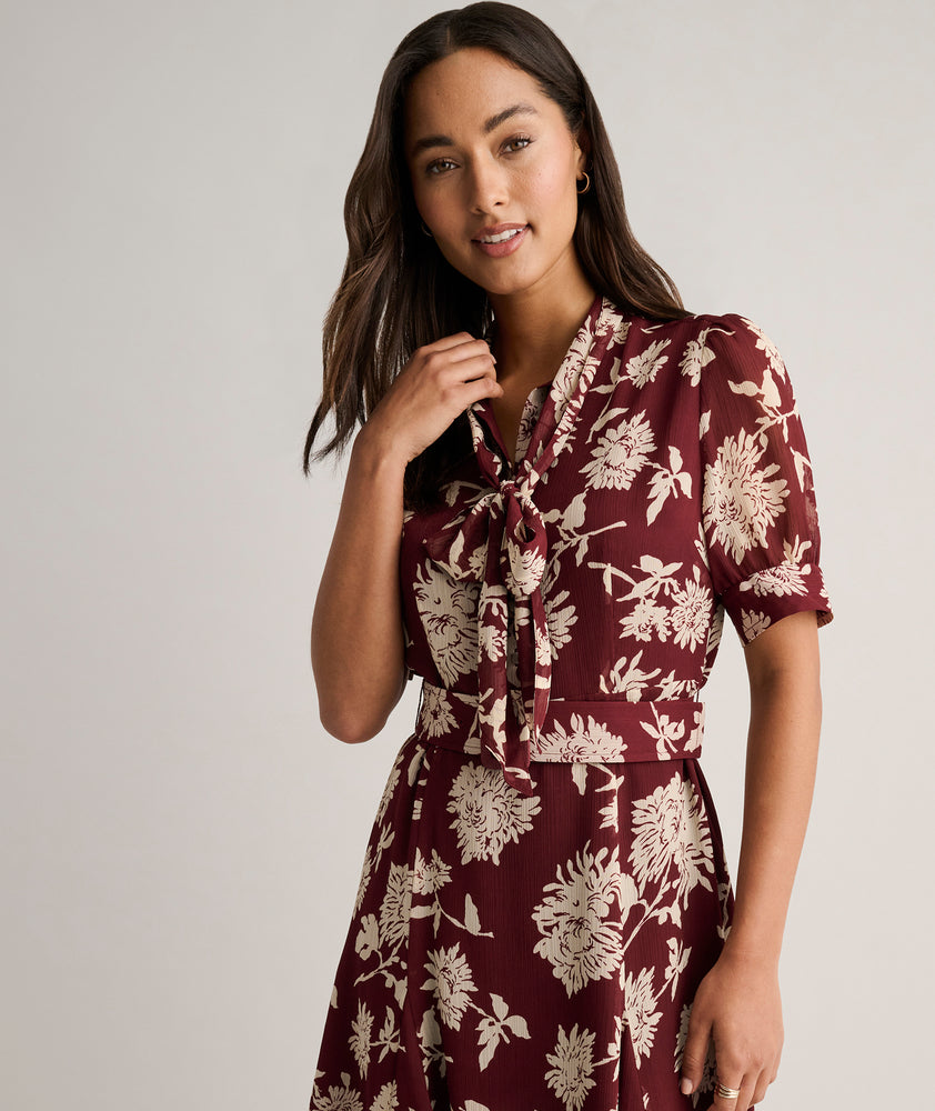 Floral Necktie Nadine Dress Burgundy & Cream Floral Print | UNTUCKit