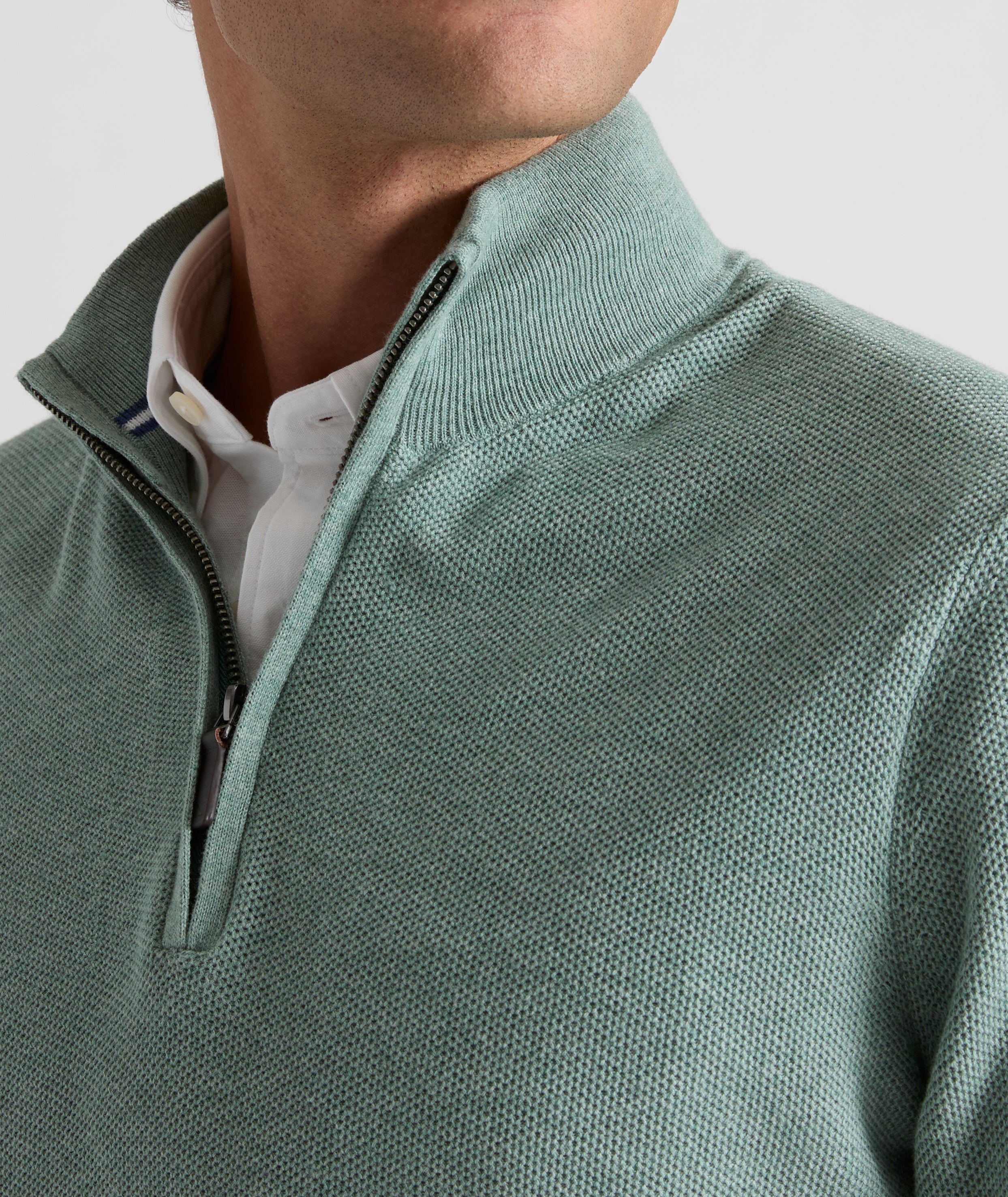 Cotton Quarter-Zip Sweater Light Green UNTUCKit