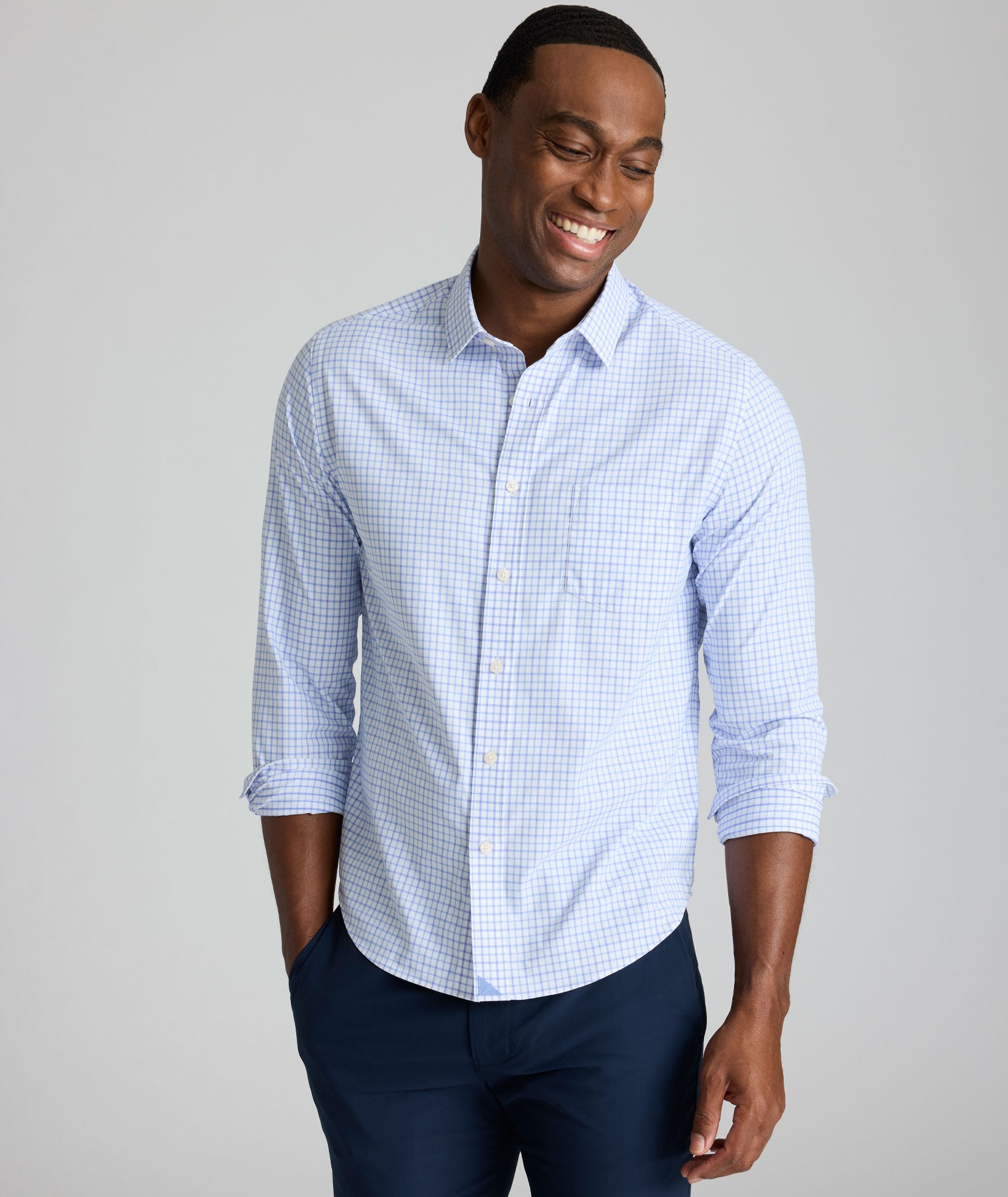 Performance Northcliffe Shirt Light Blue & Purple Check