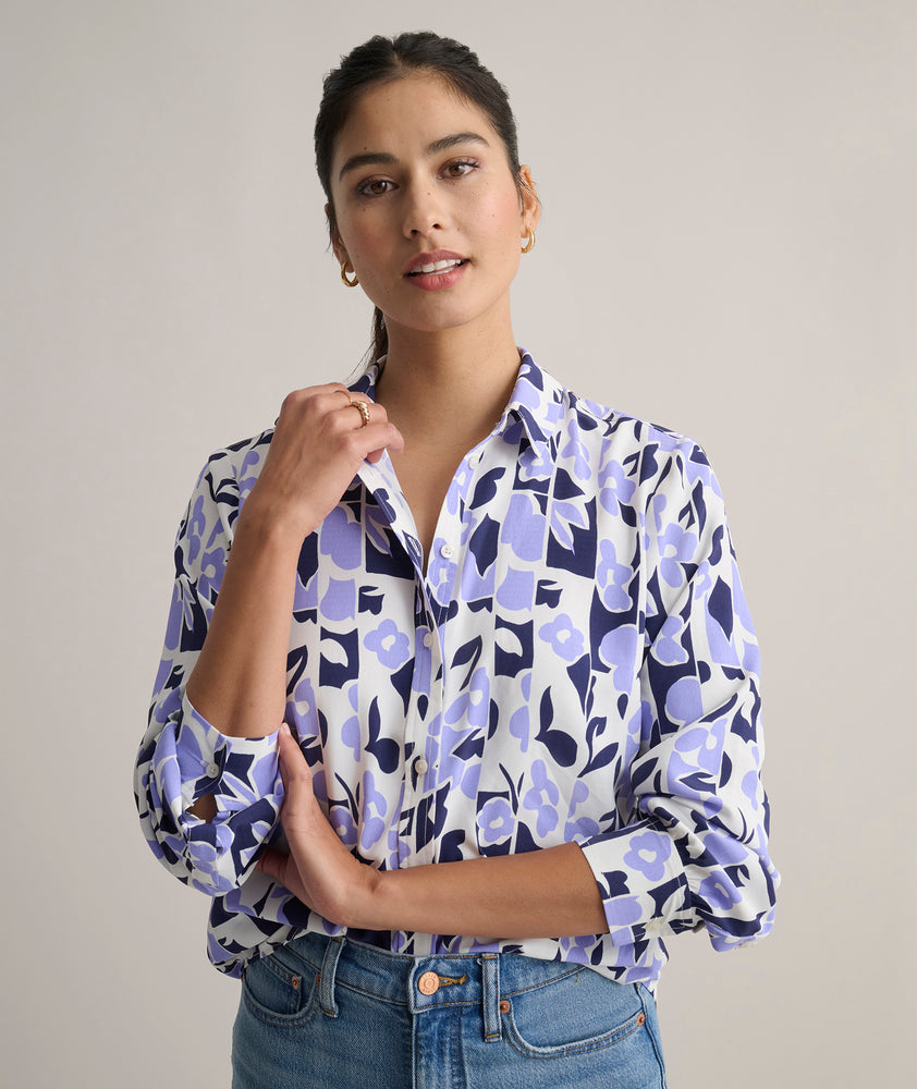 Floral Print Odette Shirt Periwinkle & White Print Floral Print Odette Shirt Periwinkle & White Print