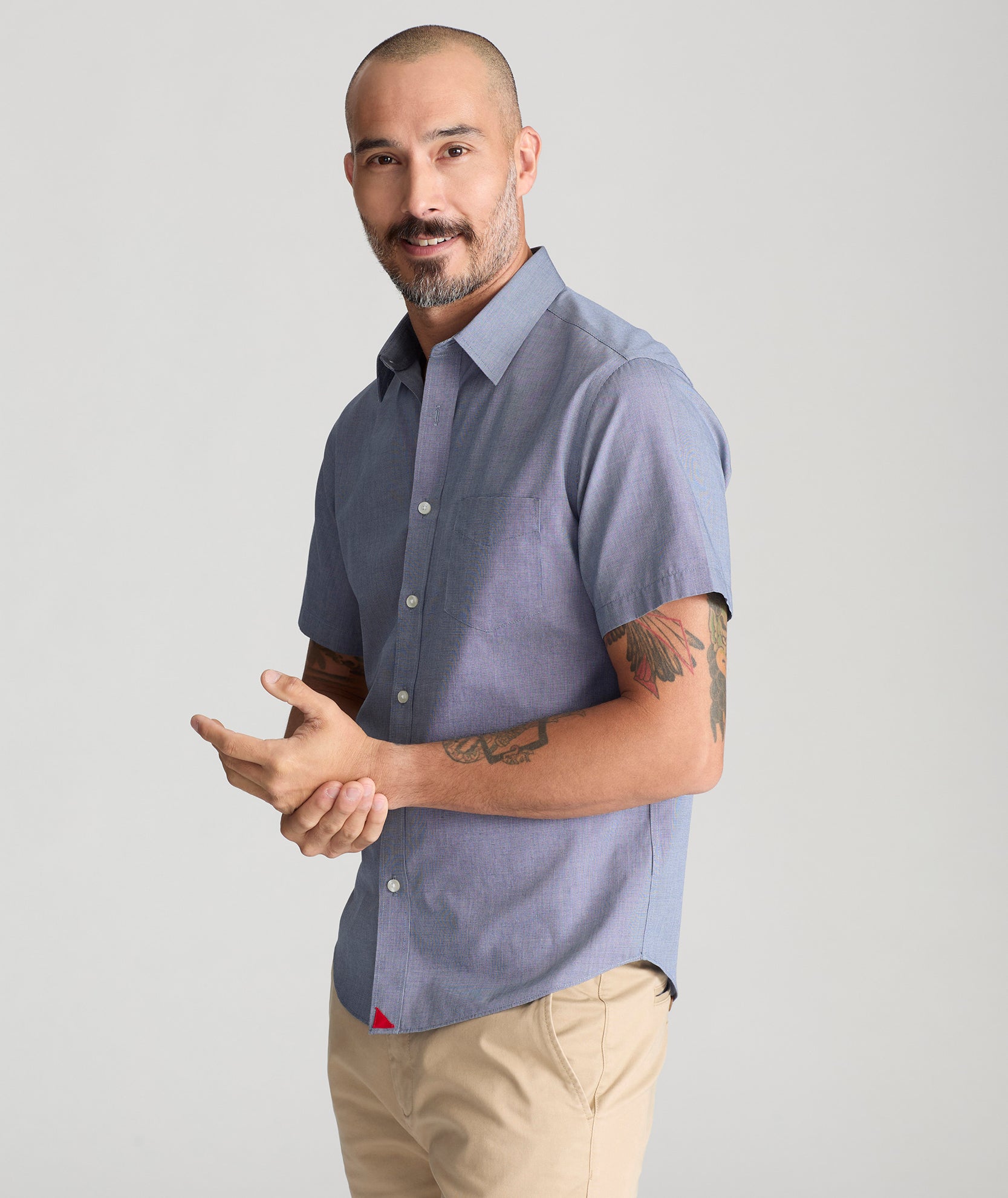 ZUEVI Men's Stretch Wrinkle-Free Dress Shirt Short Sleeve - Button Down Casual Shirt With Pocket