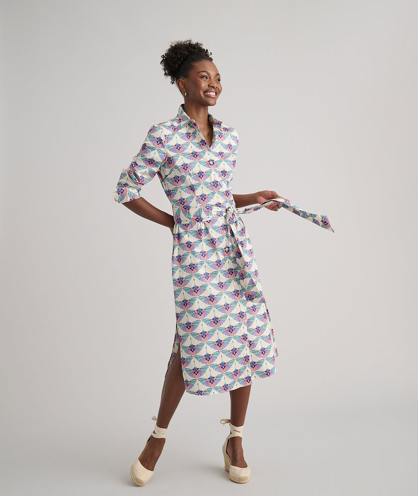 Stretch Cotton Midi Peyton Shirtdress Swan Print | UNTUCKit Stretch Cotton Midi Peyton Shirtdress Swan Print | UNTUCKit