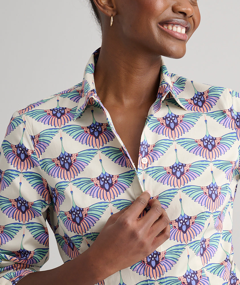 Stretch Cotton Midi Peyton Shirtdress Swan Print | UNTUCKit Stretch Cotton Midi Peyton Shirtdress Swan Print | UNTUCKit