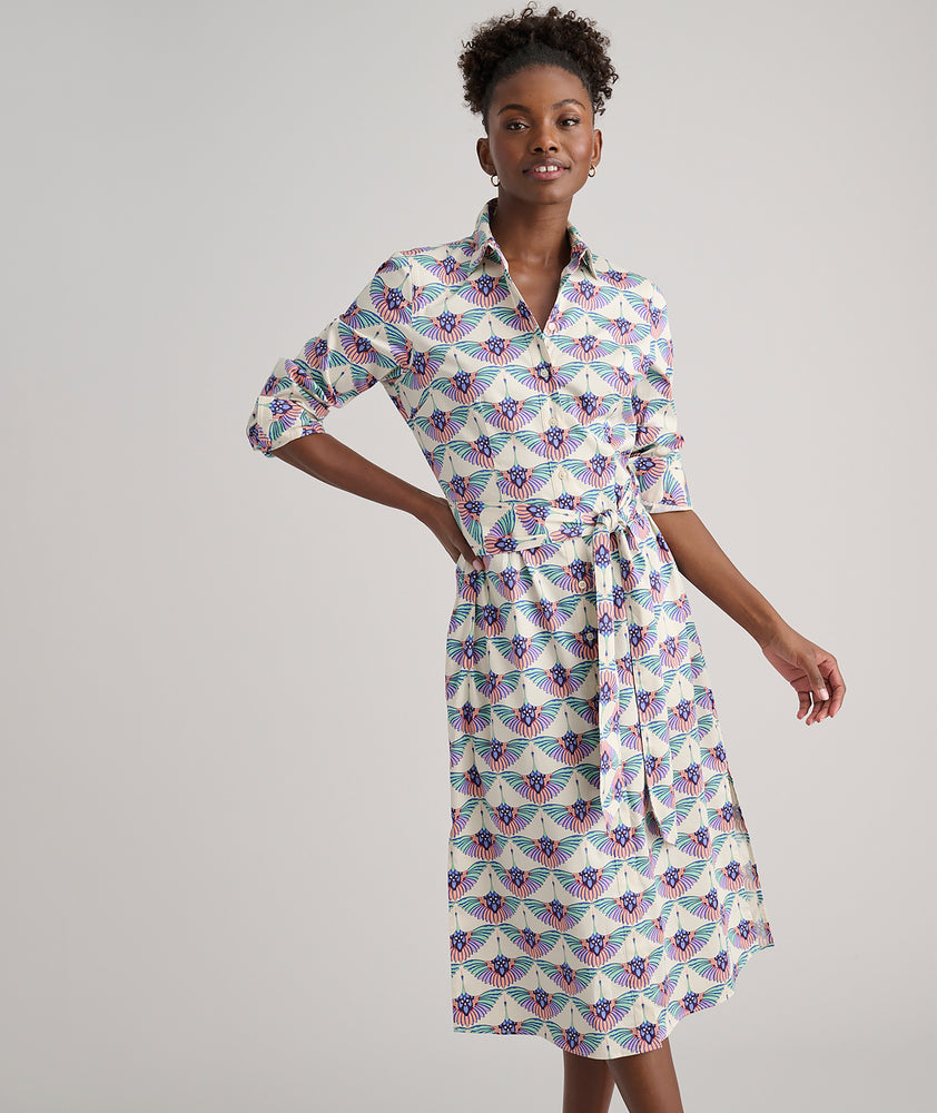 Stretch Cotton Midi Peyton Shirtdress Swan Print | UNTUCKit Stretch Cotton Midi Peyton Shirtdress Swan Print | UNTUCKit