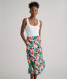 Model is wearing UNTUCKit pippa skirt in printed floral.
