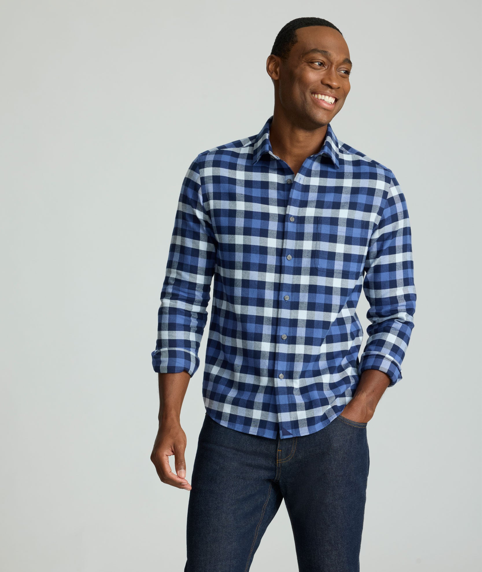 Flannel Plenville Shirt Navy Check | UNTUCKit