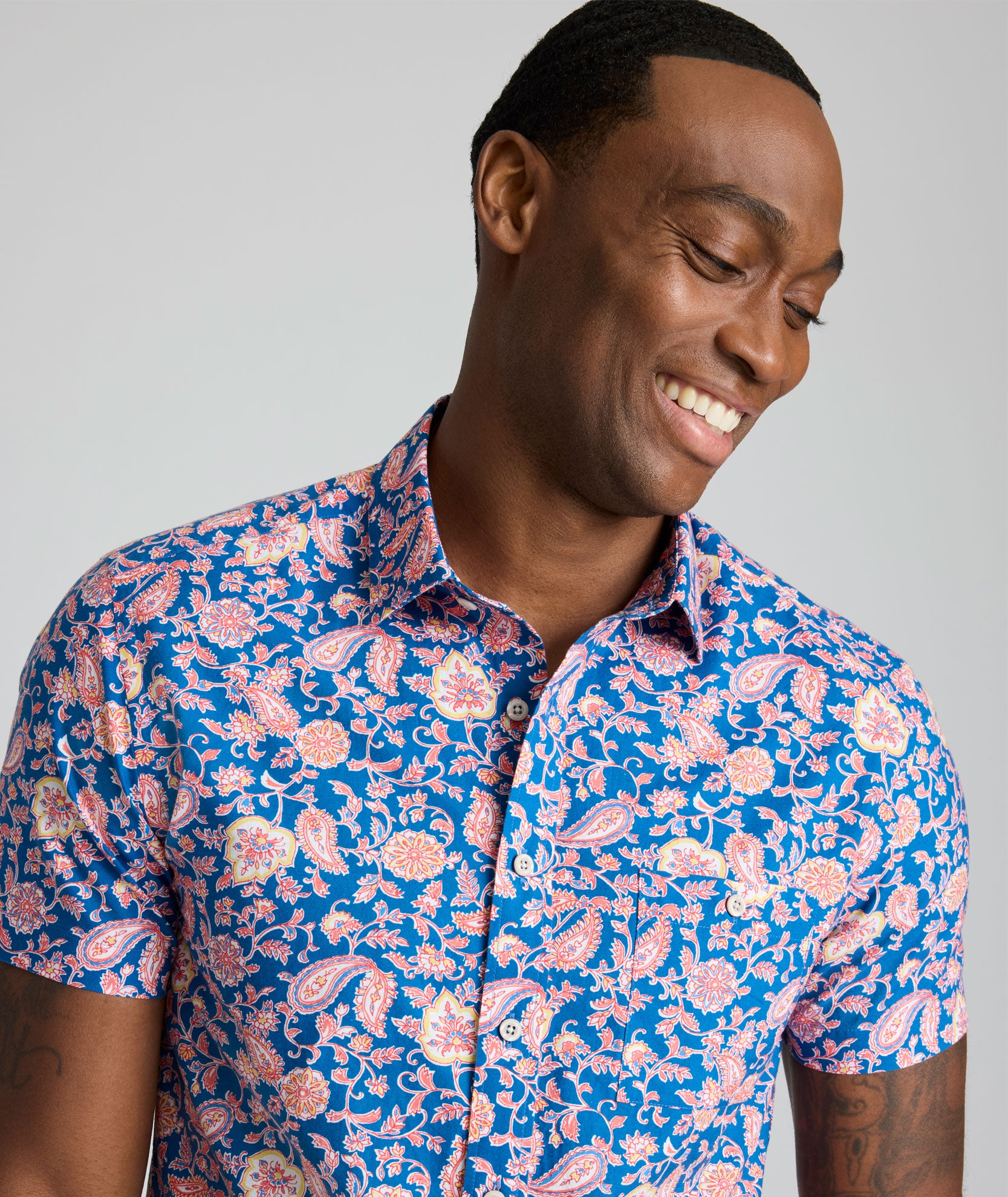 Summerweight Short-Sleeve Quarry Shirt Navy & Pink Floral | UNTUCKit