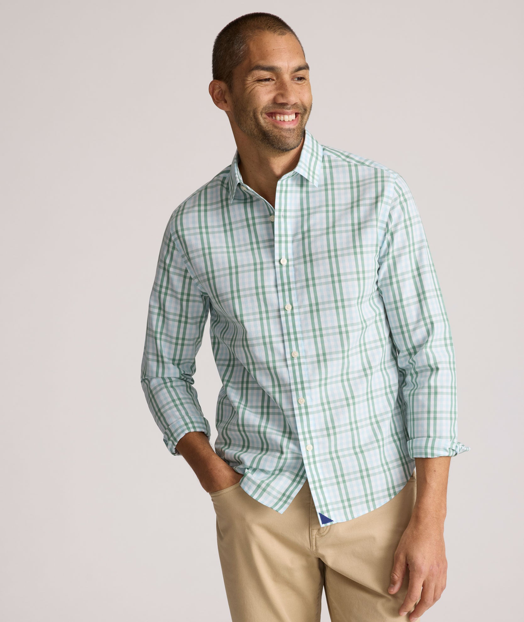 Wrinkle-Free Quigley Shirt Light Blue & Green Check | UNTUCKit