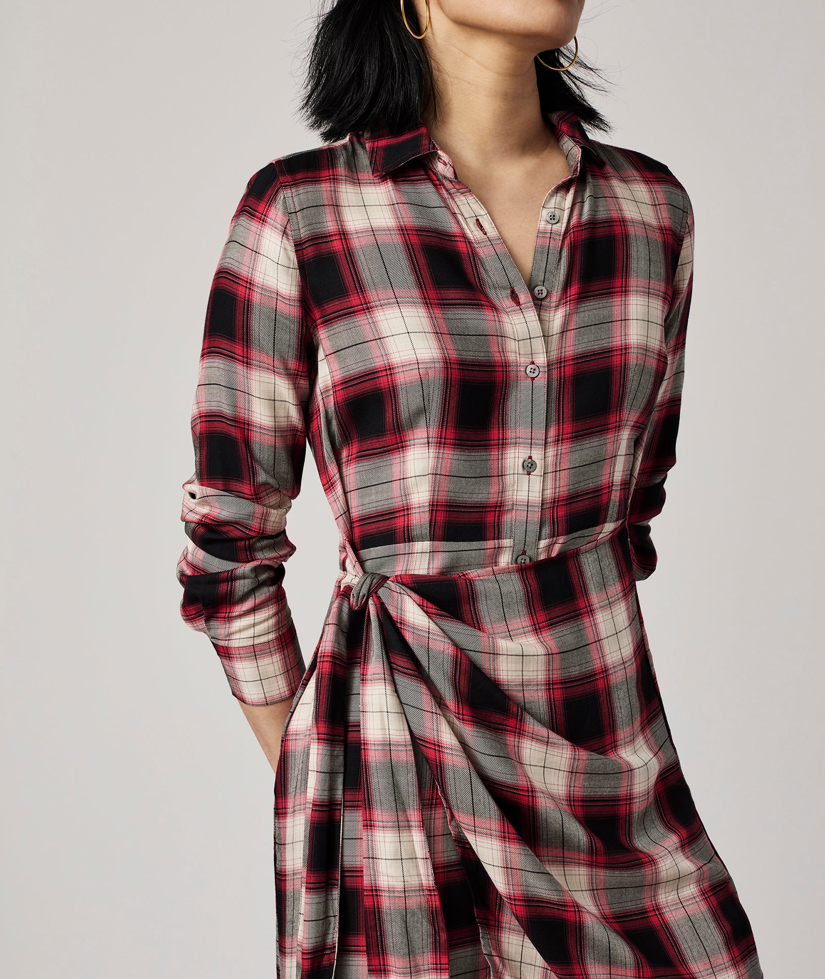 Red and black check shirt dress outlet