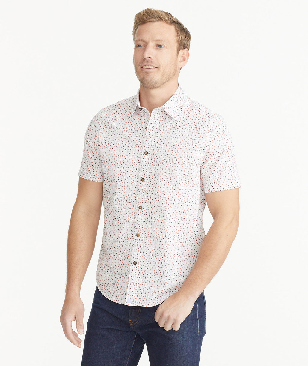 Cotton Stretch Short-Sleeve Dot Shirt