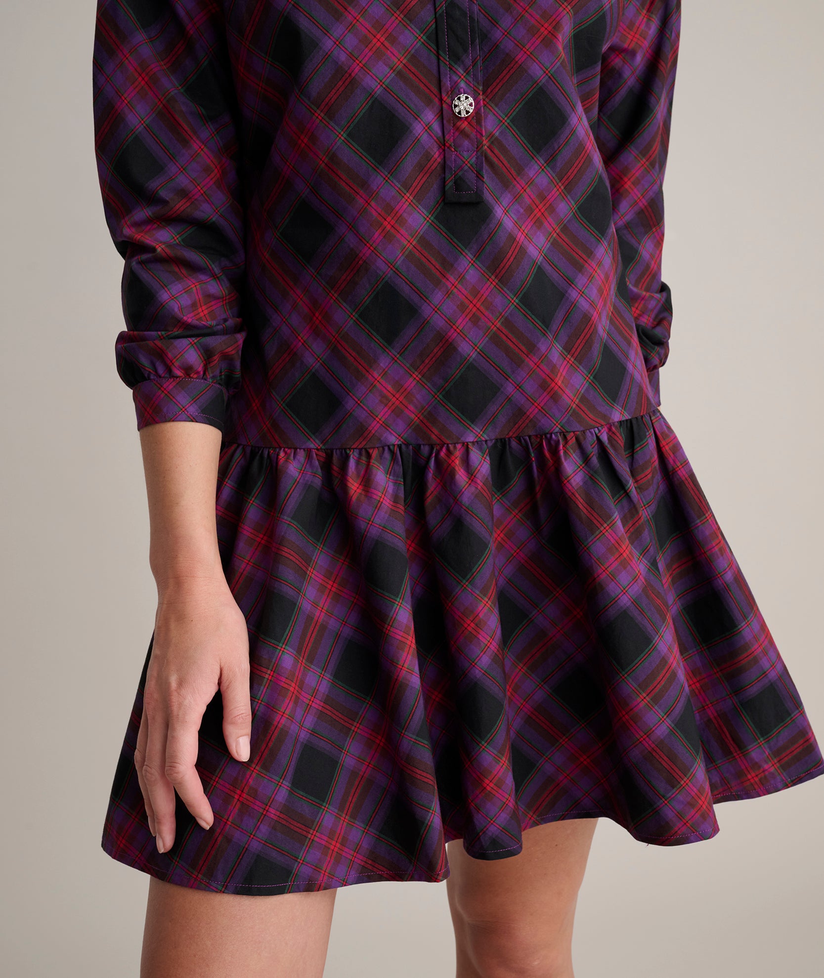 Cotton Plaid Reese Shirt Dress Black Purple Plaid