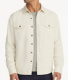 Model is wearing UNTUCKit Cotton-Linen Overshirt in Off-White. 