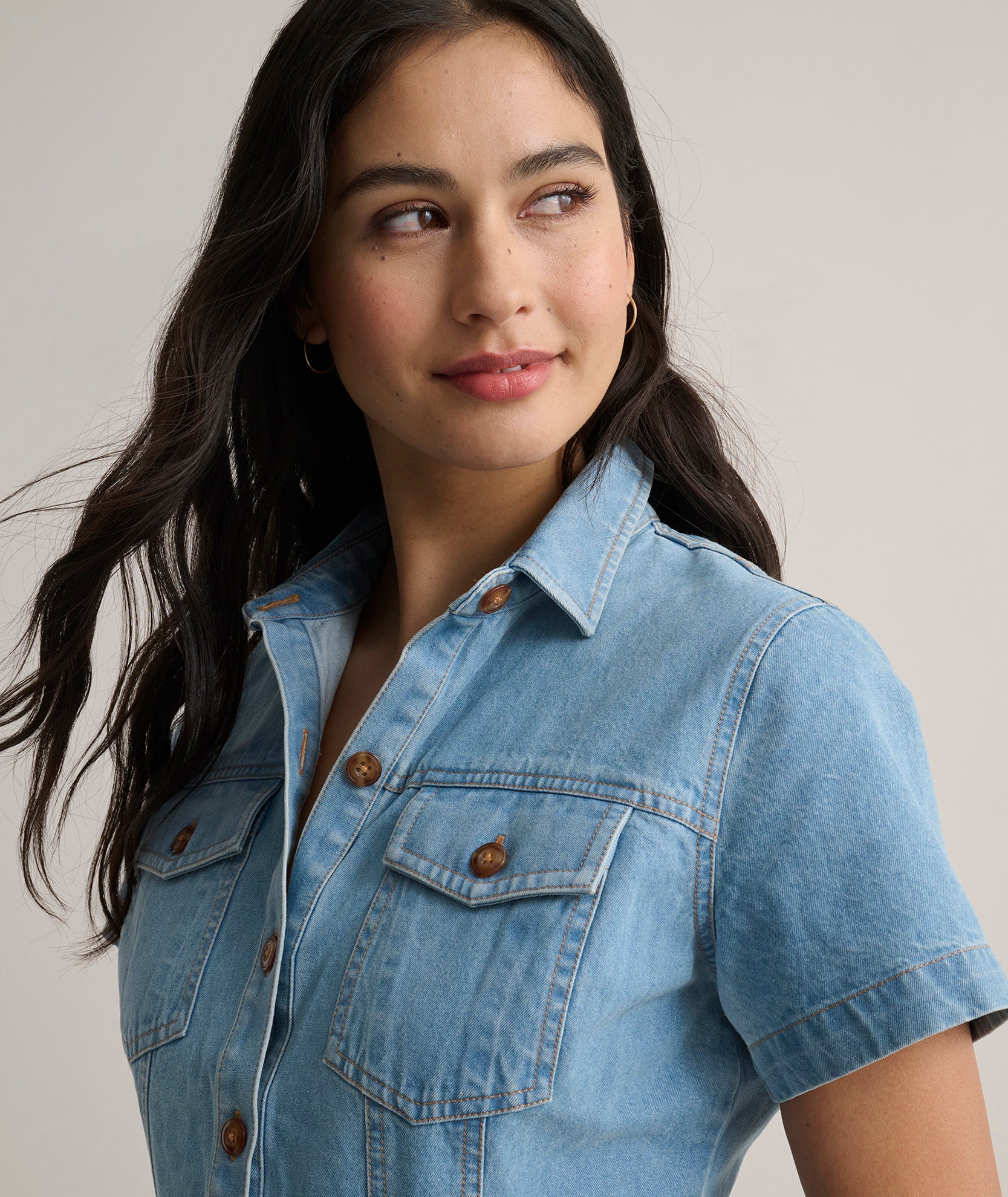 short sleeve denim shirt dress Denim Short-Sleeve Renee Shirtdress Light Wash Denim