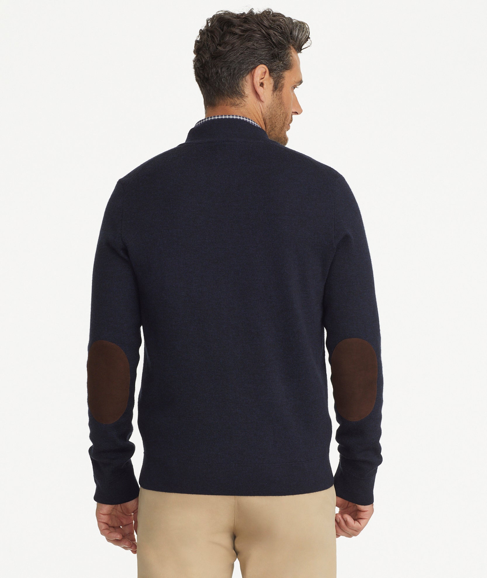 Merino Baseball Sweater - Deep Blue with Suede Elbow Patches | Untuckit