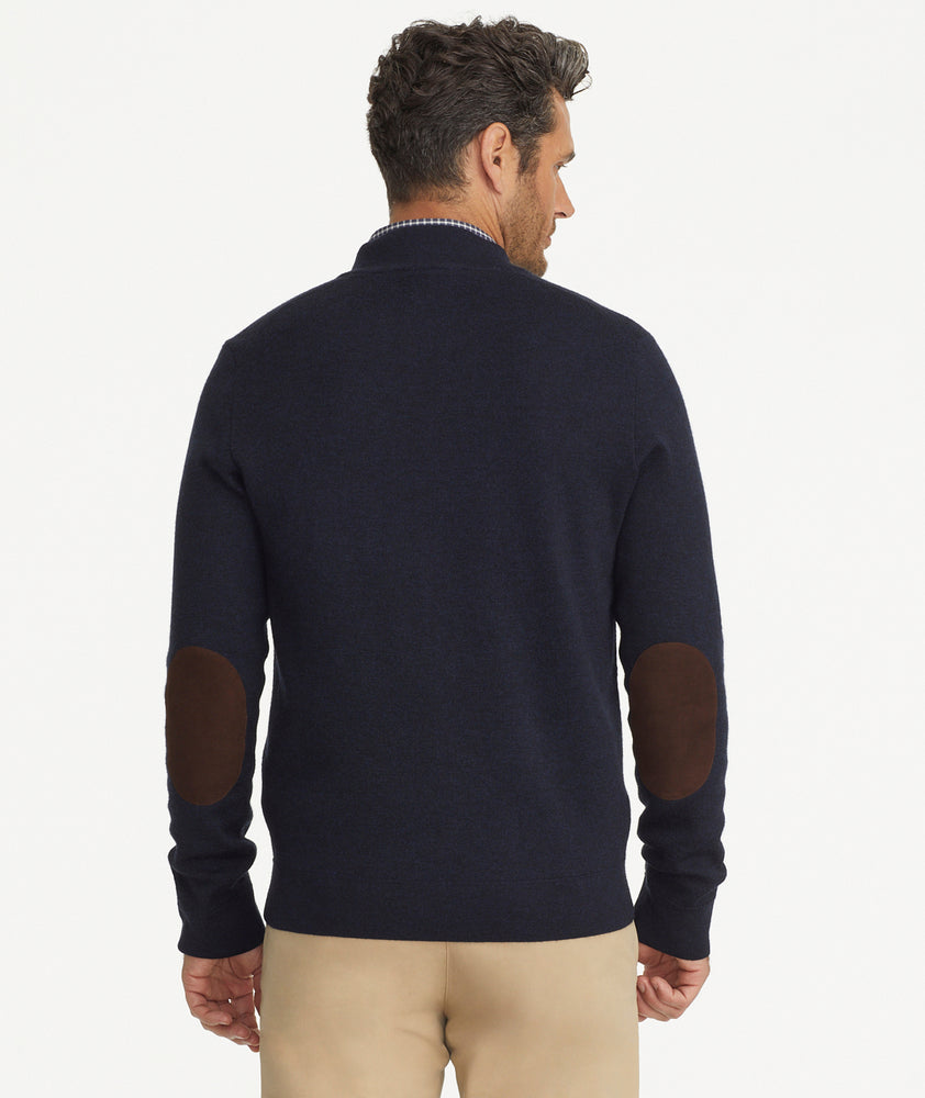 Merino Baseball Sweater Deep Blue With Suede Elbow Patches