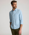 Model is wearing UNTUCKit Roscoe Performance shirt. 