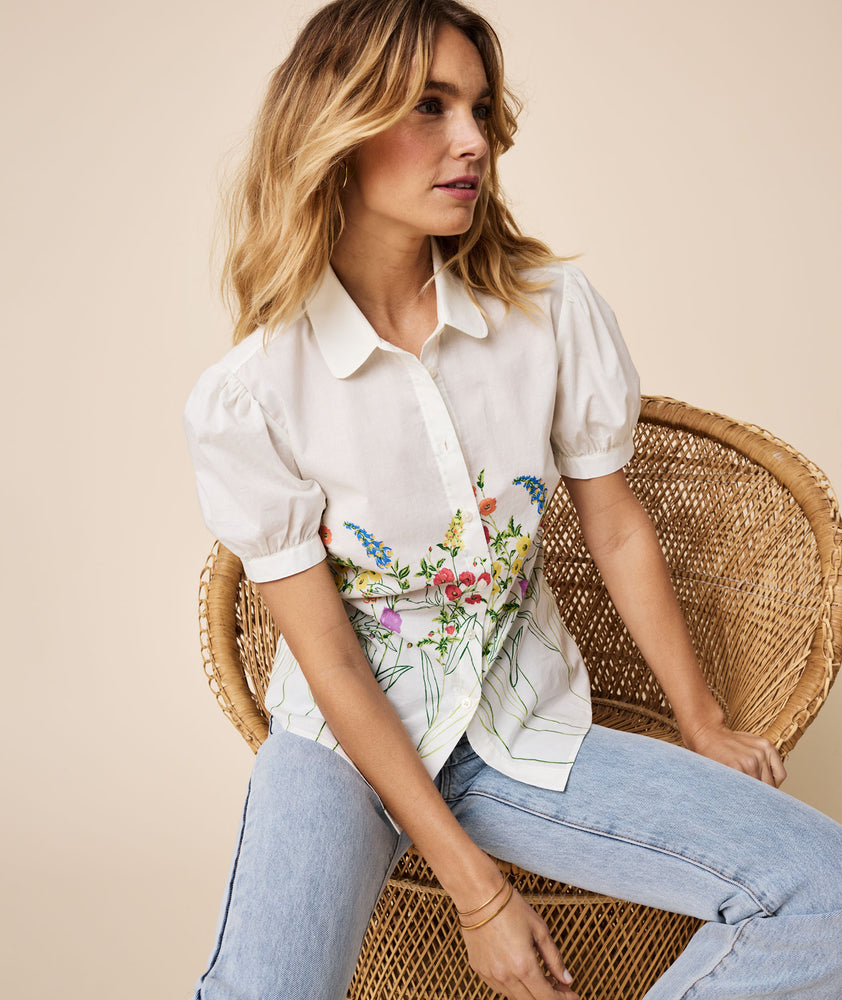 Cotton Puff Sleeve Ruby Shirt White Floral | UNTUCKit