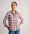Model is wearing UNTUCKit Cotton Plaid Sadie Shirt.
