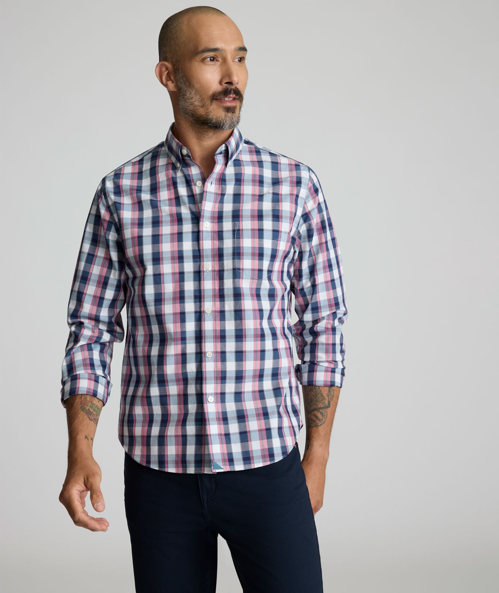 Wrinkle-Free Schwarz Shirt Navy & Red Plaid | UNTUCKit