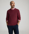 Model is wearing UNTUCKit seaver soild red sweater. 