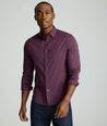 Model is wearing UNTUCKit CottonTek™ Severen Shirt	in Red & Blue Plaid.