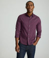 Model is wearing UNTUCKit CottonTek™ Severen Shirt	in Red & Blue Plaid.