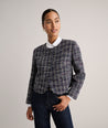 Model is wearing UNTUCKit Tweed Cropped Shay Jacket.