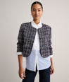 Model is wearing UNTUCKit Tweed Cropped Shay Jacket.