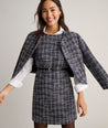 Model is wearing UNTUCKit Tweed Cropped Shay Jacket.