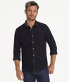 Model wearing a Black Flannel Sherwood Shirt
