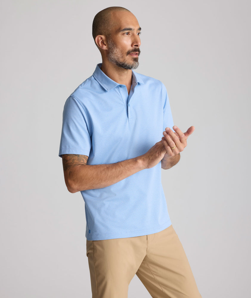 light blue polo dress shirt Twillory Men's Short Sleeve Button Down Polo - Powder Blue - Tailored Fit, Moisture-Wicking