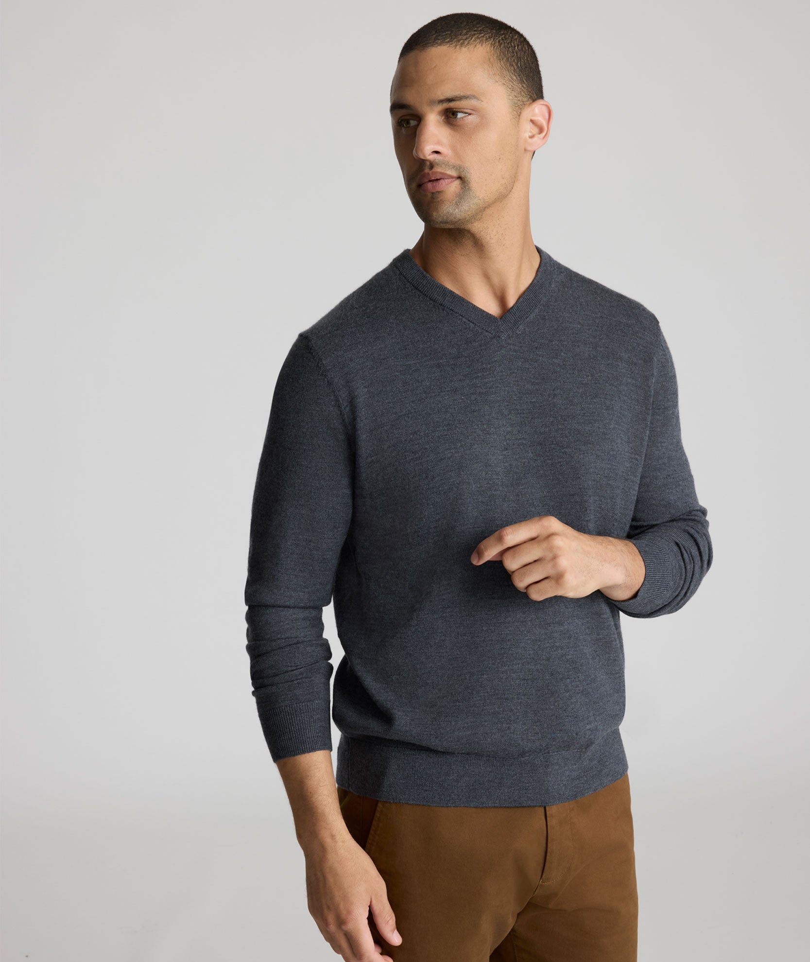 Merino Wool V-Neck Sweater Dark Gray UNTUCKit