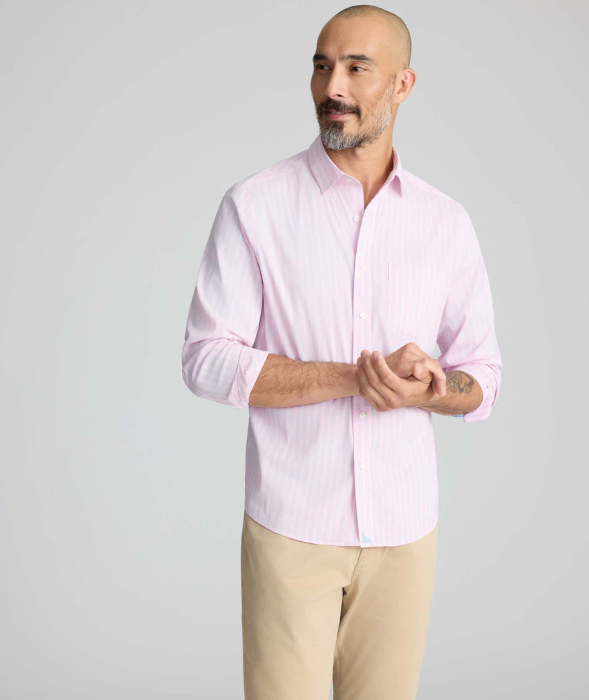 Model is wearing UNTUCKit CottonTek™ Sterling Shirt. 