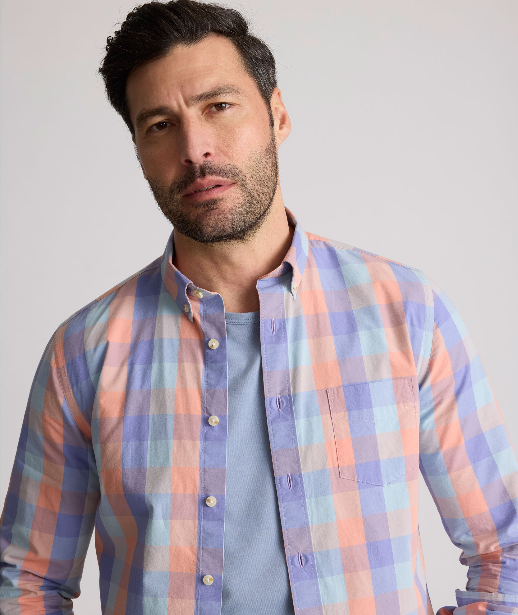Vintage Wash Stratford Shirt Blue & Orange Buffalo Check | UNTUCKit