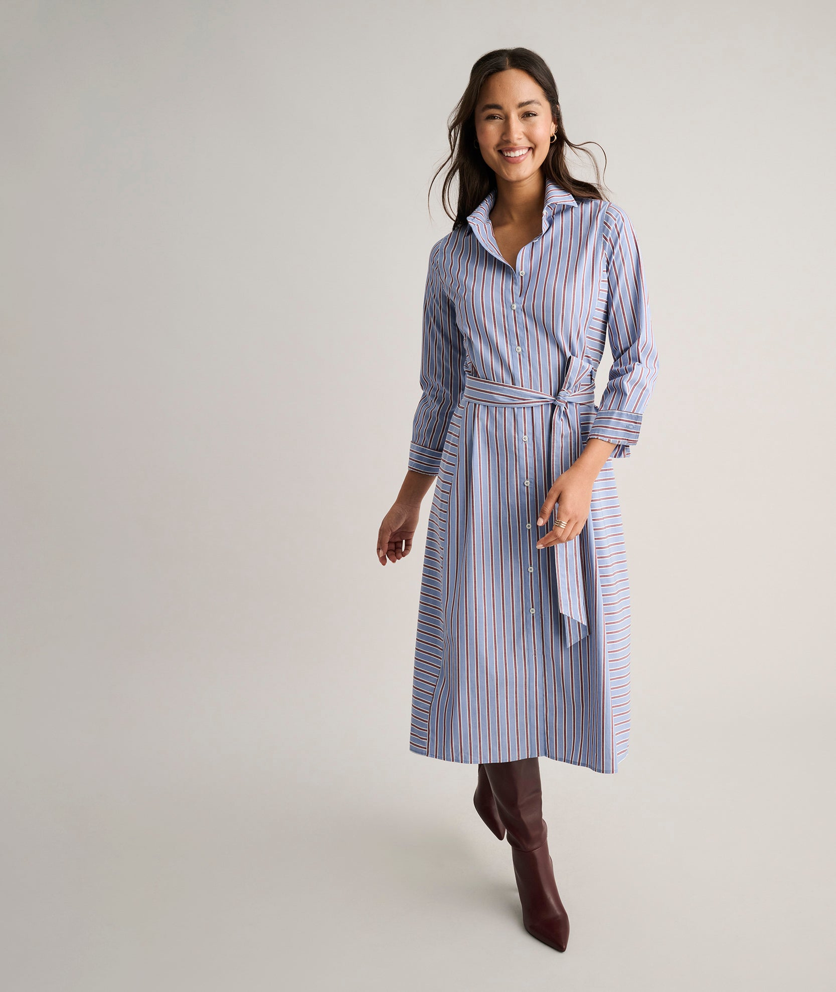 Stretch Cotton Striped Tess Shirt Dress Blue Multi Stripe | UNTUCKit