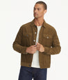 Model is wearing UNTUCKit Corduroy Reid Jacket in tan.