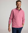 Model is wearing UNTUCKIt Toovy Performance Quarter Zip in Rose Wine.