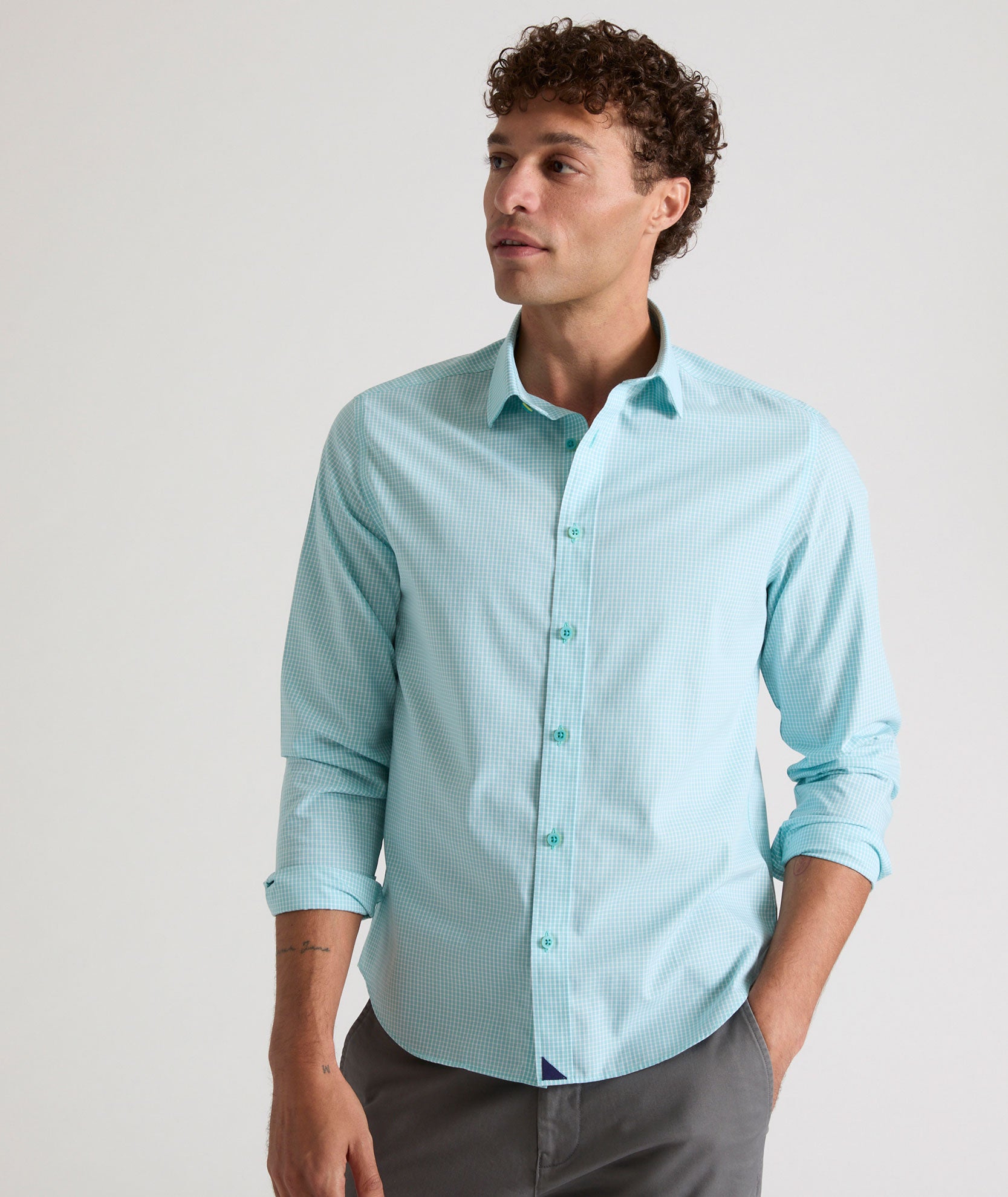 Wrinkle-Free Travers Shirt Teal Microgingham | UNTUCKit