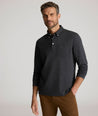 Model is wearing UNTUCKit Vargas WF Polo in Heather charcoal.