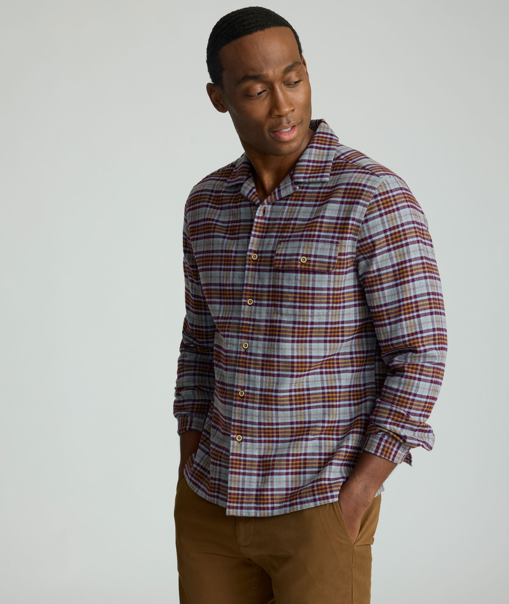 Flannel Verona Shirt Blue Maroon & Gold Plaid | Camp Collar | UNTUCKit