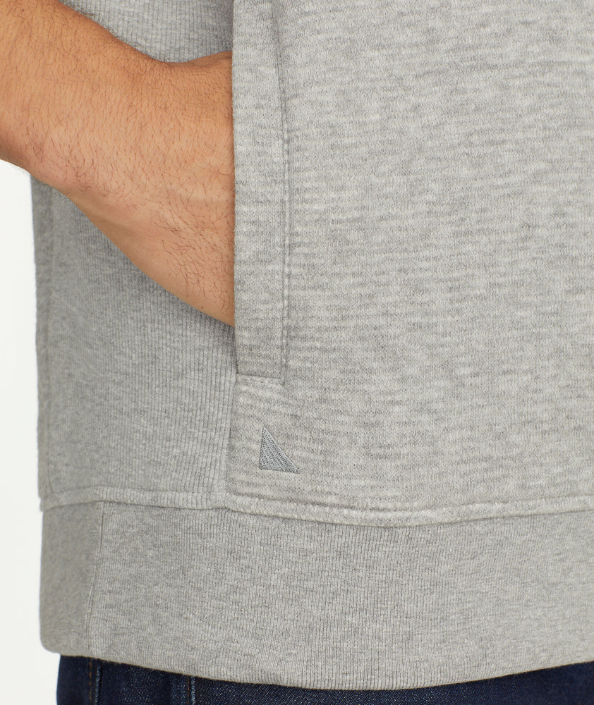 Model is wearing UNTUCKit Verzaro sweatshirt in gray.