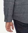 Model is wearing UNTUCKit Vinifera jacket in navy.