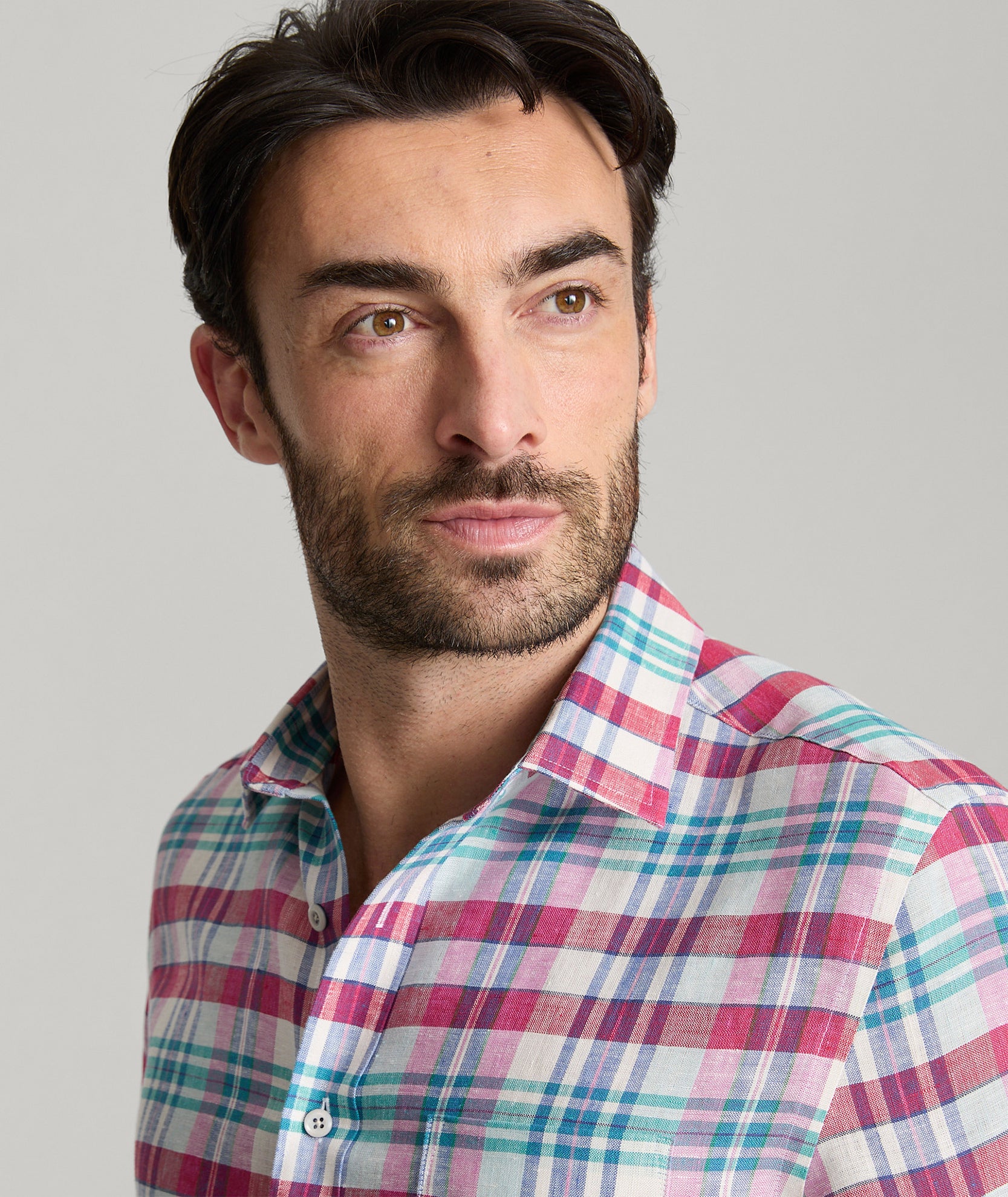 Wrinkle-Resistant Linen Wallace Shirt Red & Teal Plaid | UNTUCKit