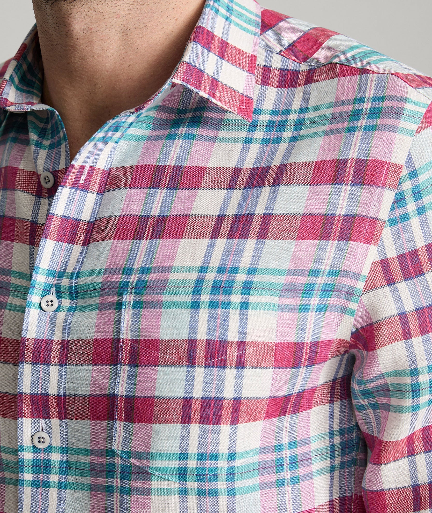 Wrinkle-Resistant Linen Wallace Shirt Red & Teal Plaid | UNTUCKit