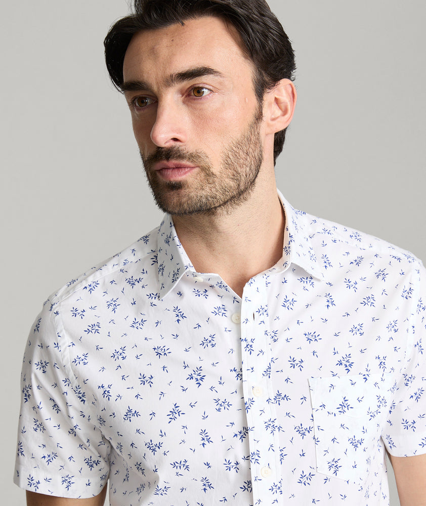 white patterned dress shirt Men's White Geometric Floral Patterned Dress Shirt