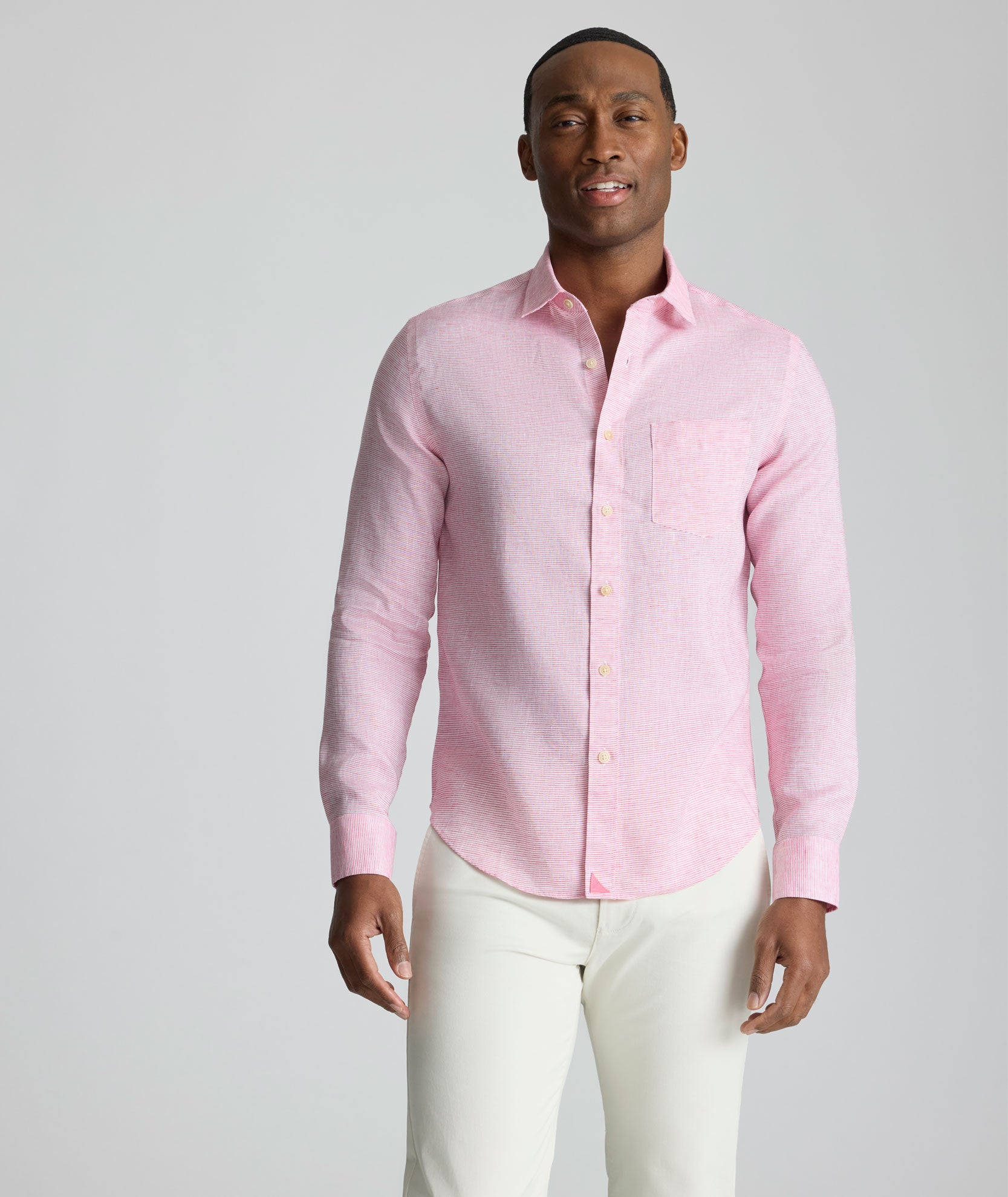 【Ran】ラミーワイドシャツ  SMOKE PINK Wrinkle-Resistant Linen Wildehart Shirt Pink | UNTUCKit