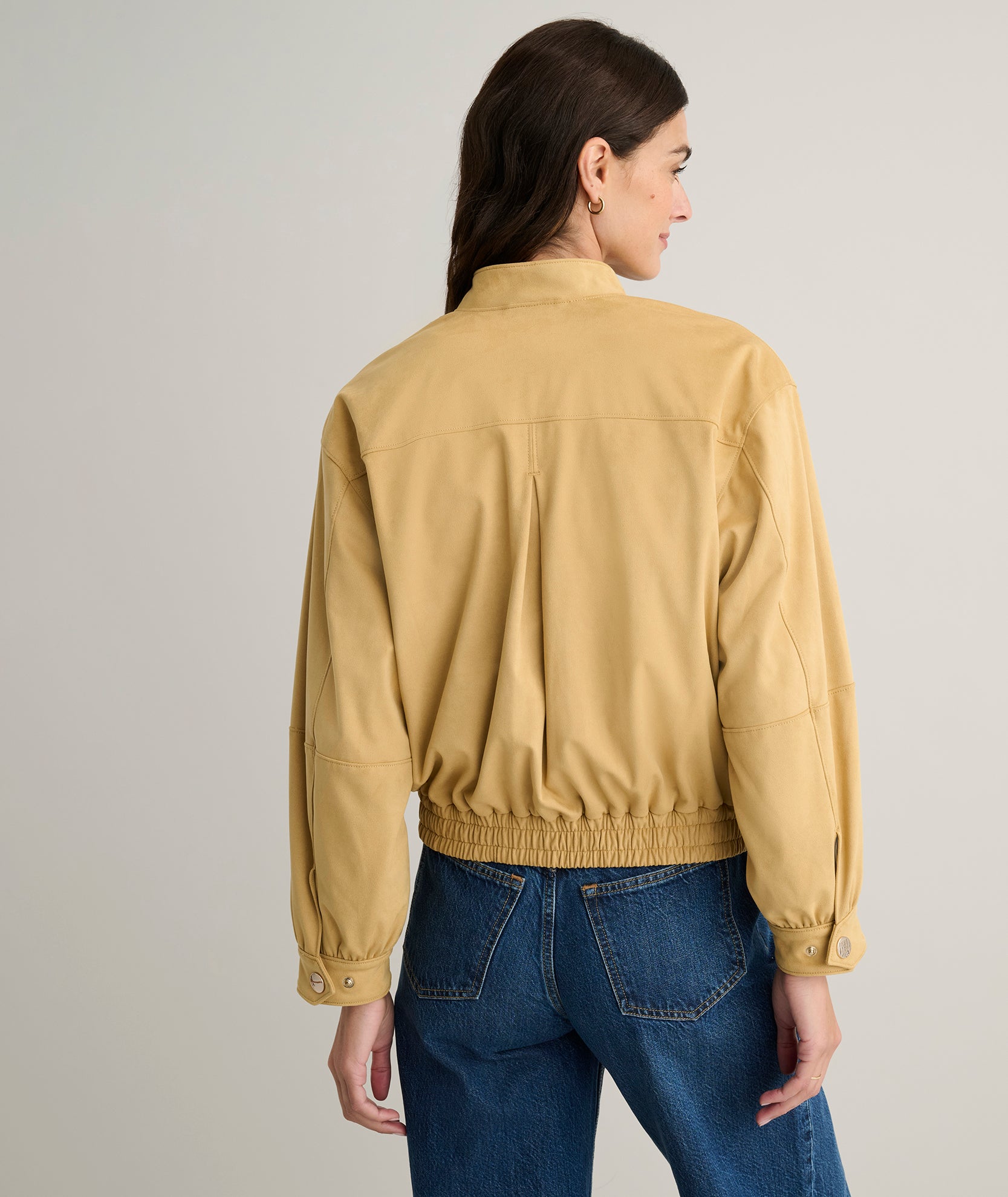 Faux Suede Zadie Bomber Jacket Tan | UNTUCKit