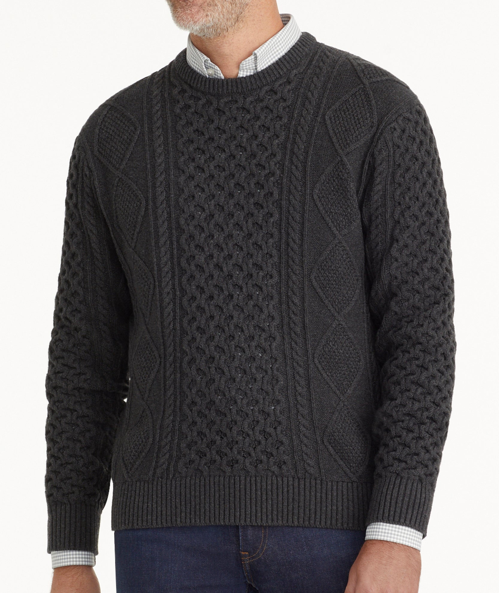 Cable Knit Crewneck Sweater Gray UNTUCKit